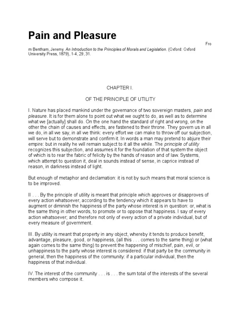 Bentham "Pain and Pleasure" PDF Happiness Cognitive Science