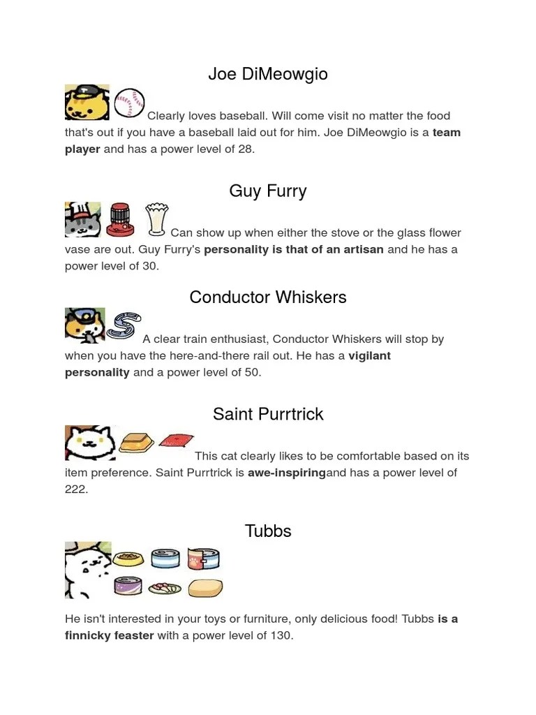Neko Atsume (Rare Cat List) Domesticated Animals Hobbies