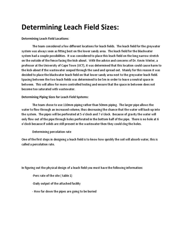 Determining Leach Field Sizes 1 | PDF | Pipe (Fluid Conveyance) | Civil