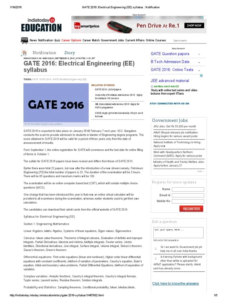 GATE 2016_ Electrical Engineering (EE) IMPORTANT NOTES