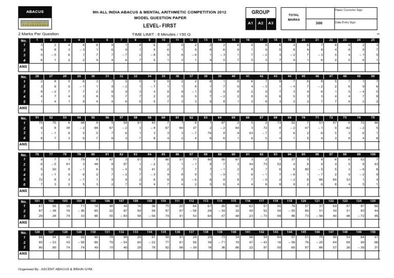 LEVEL1ABACUS 1st Level Practice Sheet