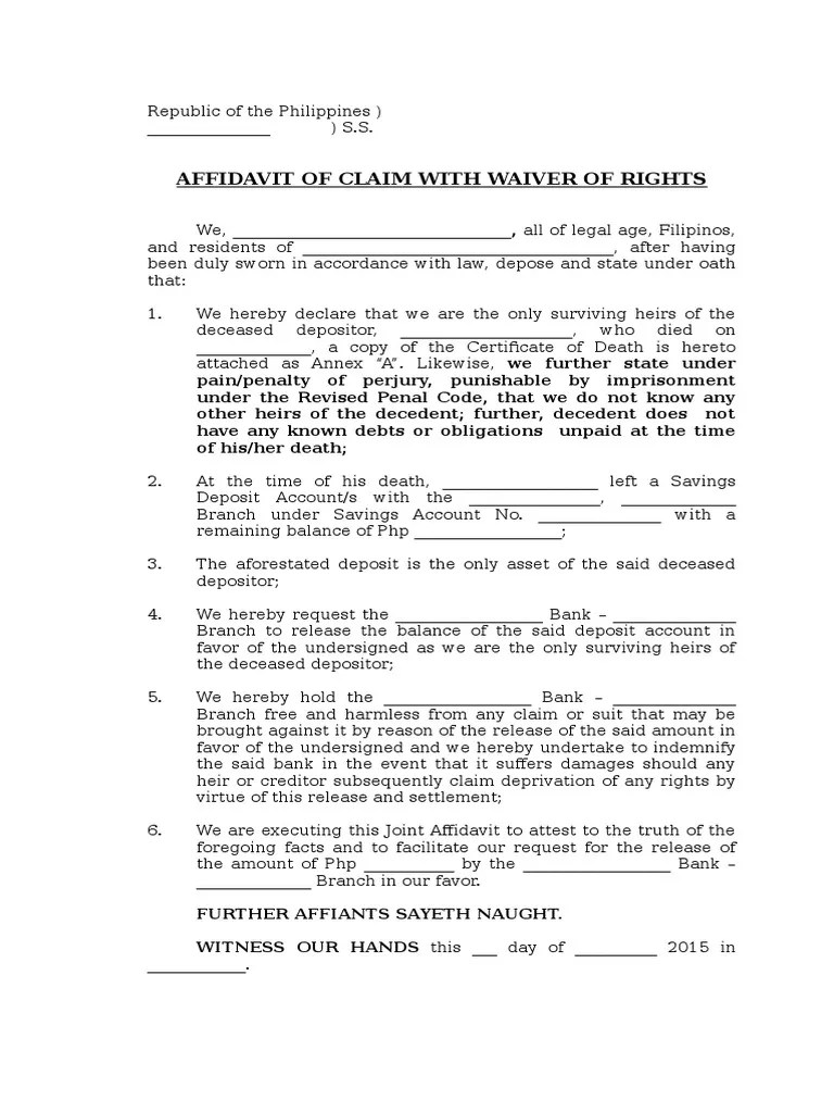 Affidavit of Claim With Waiver of Rightsxxx