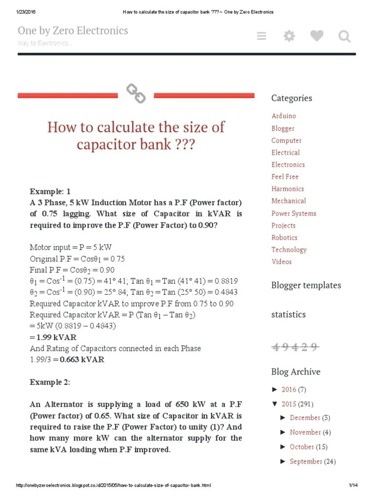 How to Calculate the Size of Capacitor Bank ___ _ One by