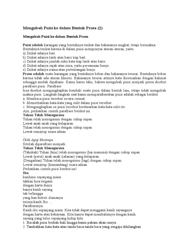 Mengubah Puisi Ke Dalam Bentuk Prosa | PDF