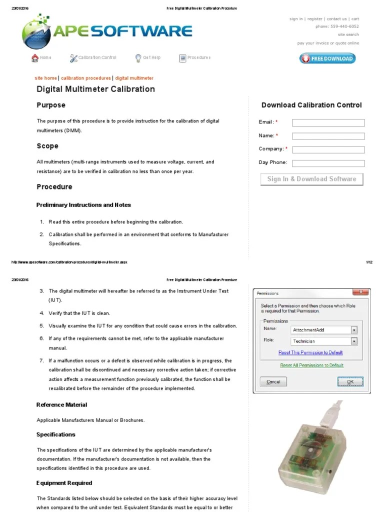 Free Digital Multimeter Calibration Procedure PDF Calibration Electrical Engineering