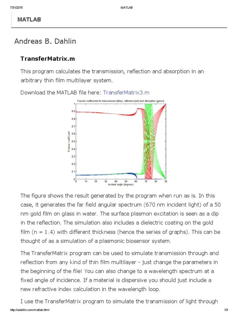 MATLAB PDF Dispersion (Optics) Plasmon