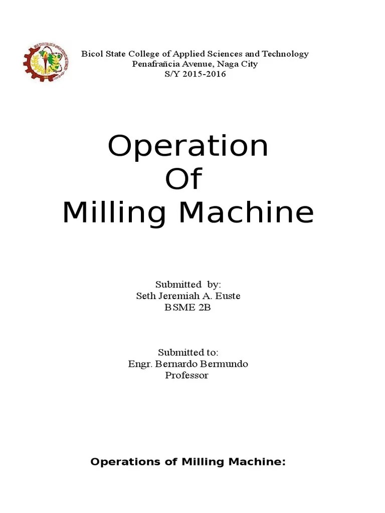 Operations of Milling Machine PDF Machining Gear