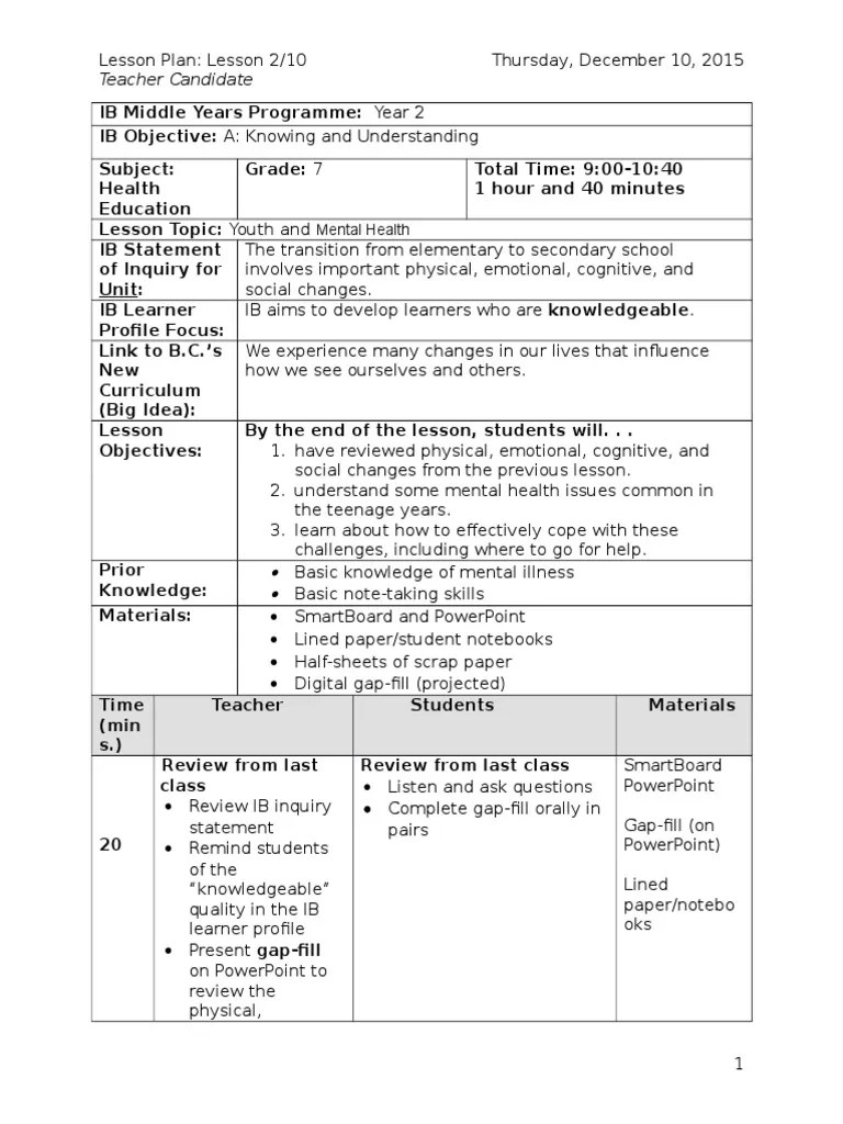 [41+] Health Education Lesson Plan Templates Lesson Physical Plan