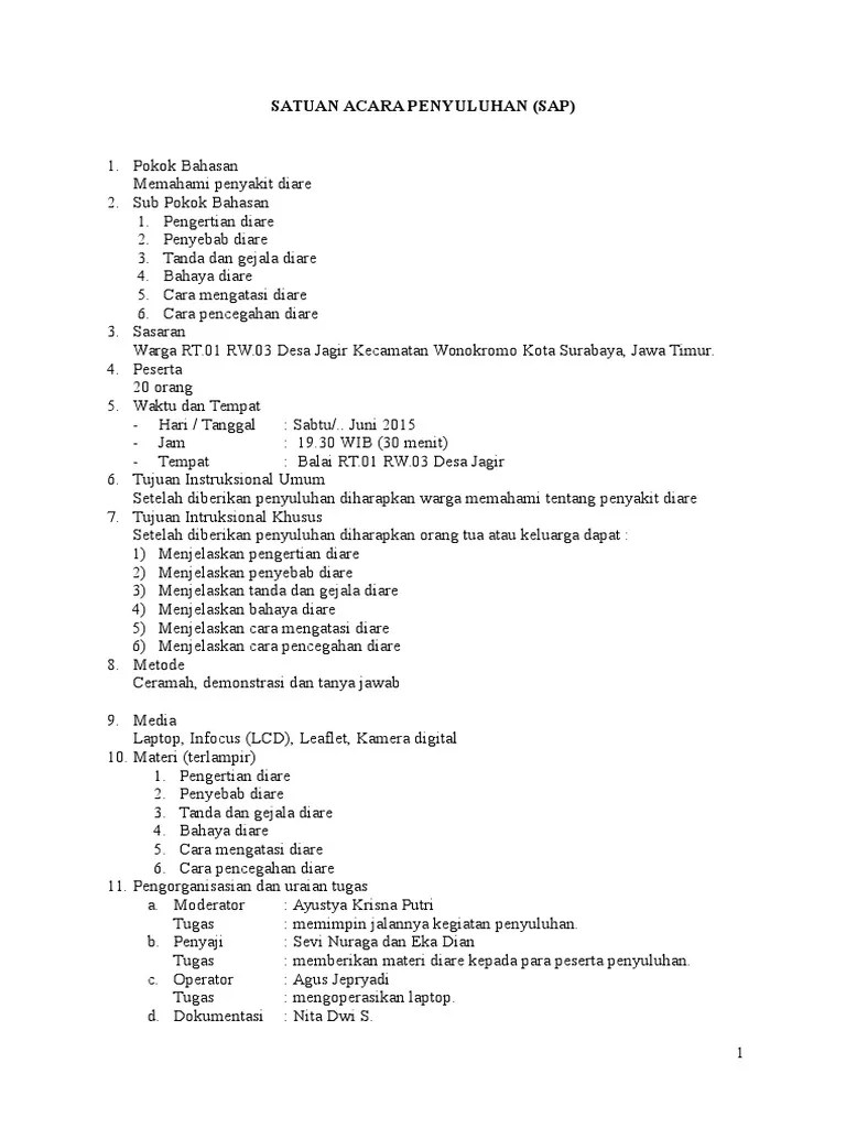 Satuan Acara Penyuluhan Diare Komunitas | PDF