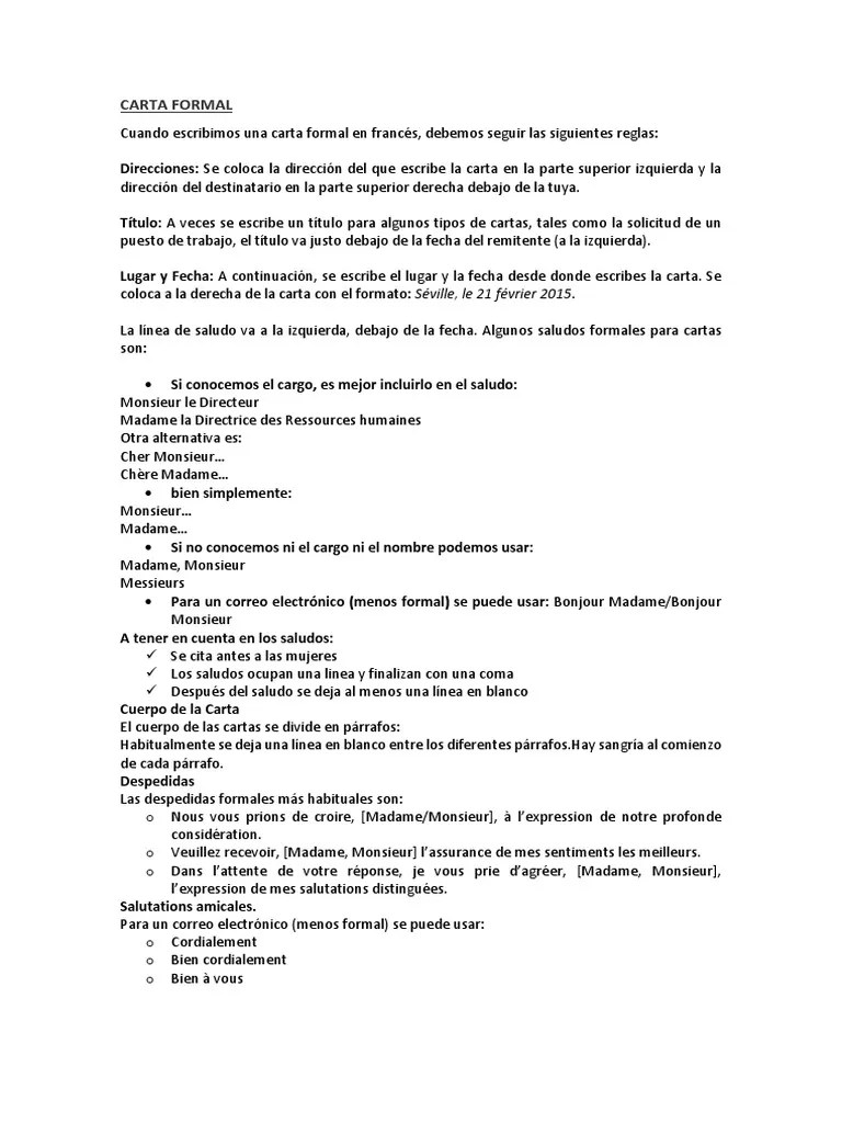 Carta Formal Francés