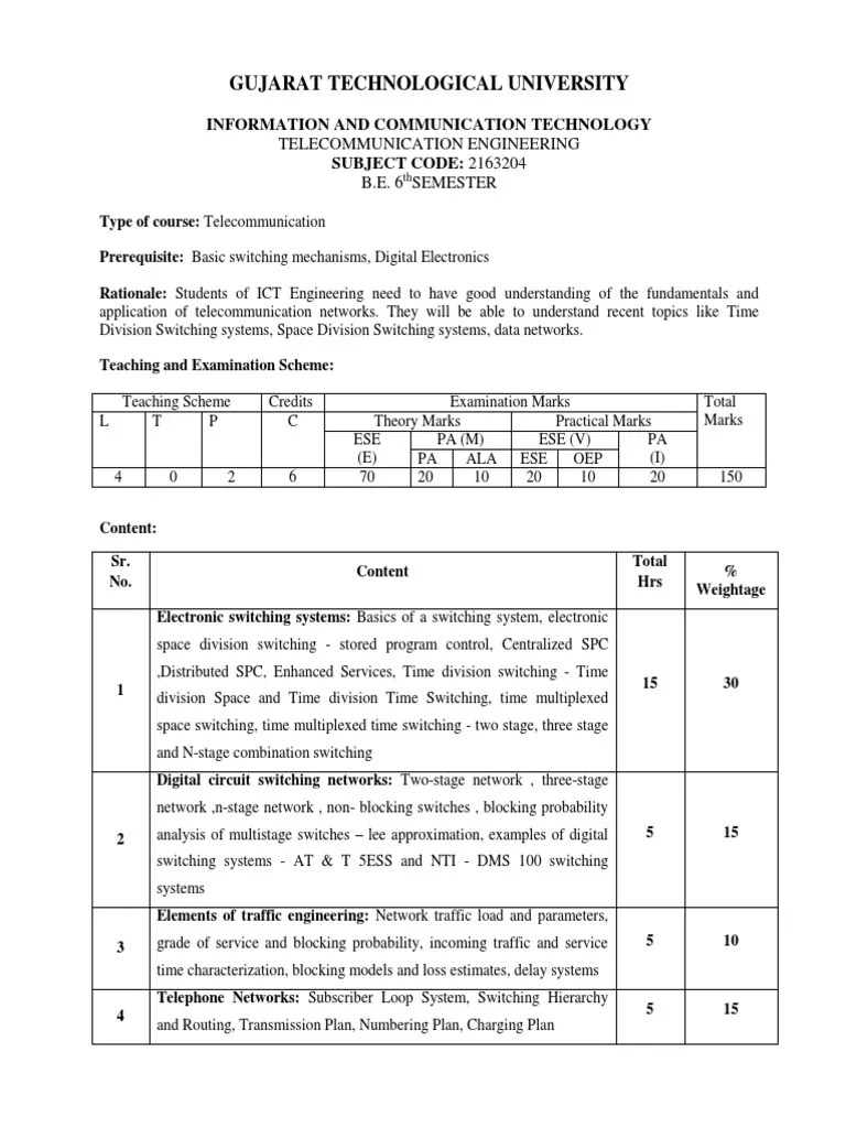 GTU ICT Syllabus Reference Book Public Switched Telephone Network