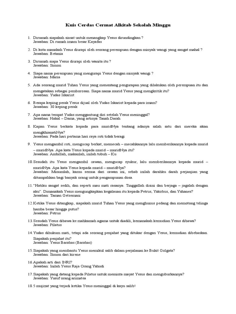 Soal Alkitab Sekolah Minggu