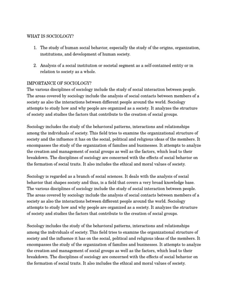 Branches of Sociology and Their Definitions Social Sciences Sociology