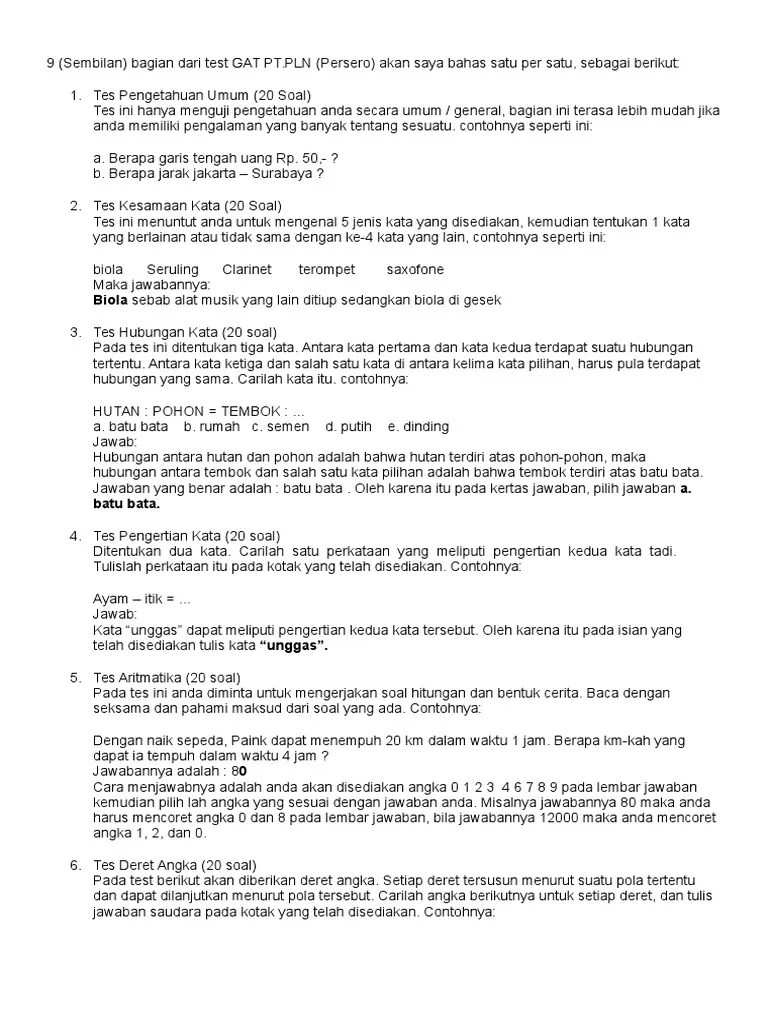 Download Soal Tes Akademik Pln Pdf Jawaban Buku