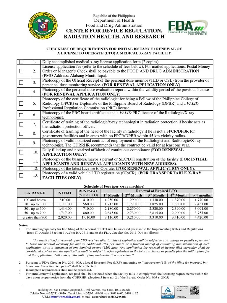 Medical Xray Facility License Application Form. Radiology Radiography