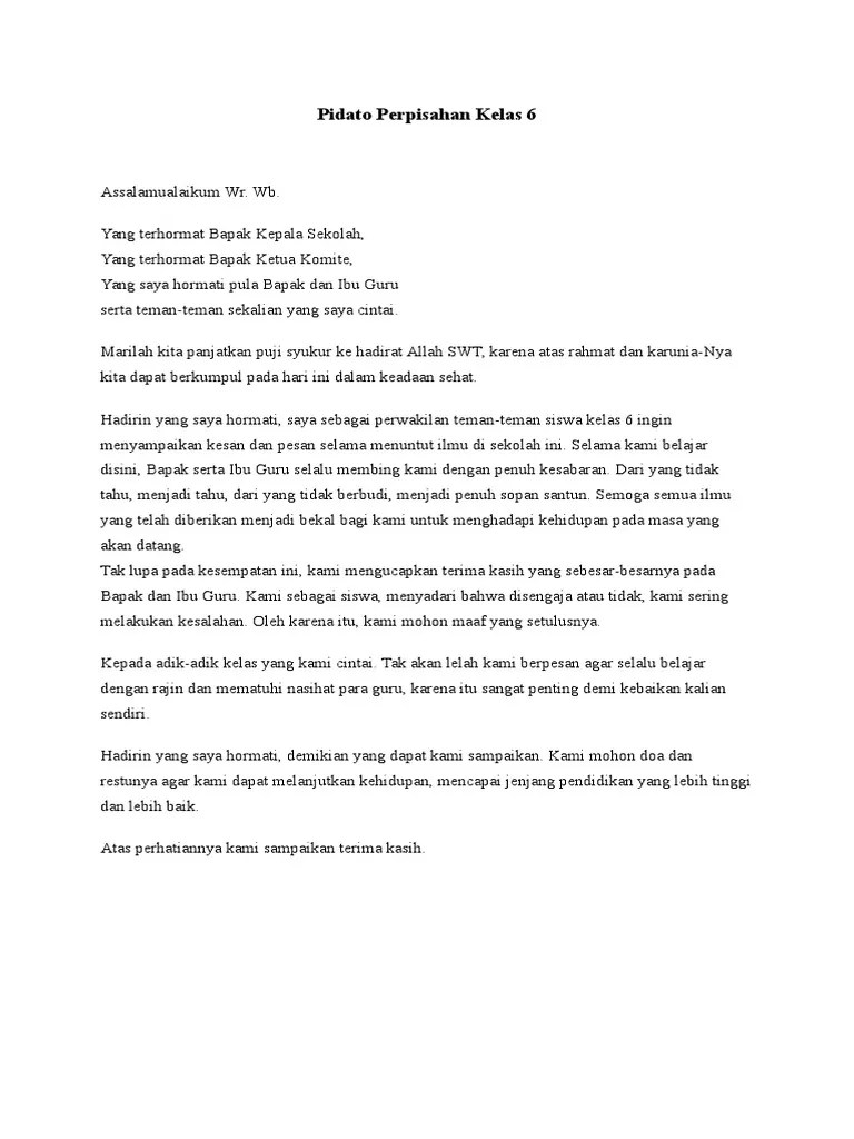 Pidato Perpisahan Kelas 6 | PDF