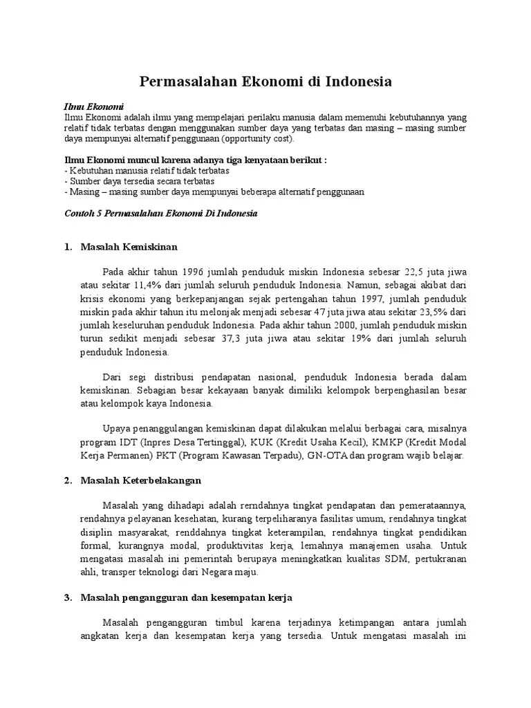 5 Contoh Permasalahan Ekonomi Di Indones | PDF