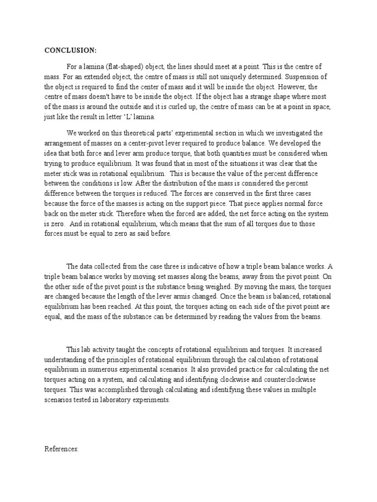 Experiment 4 Conclusion physics lab Center Of Mass Force