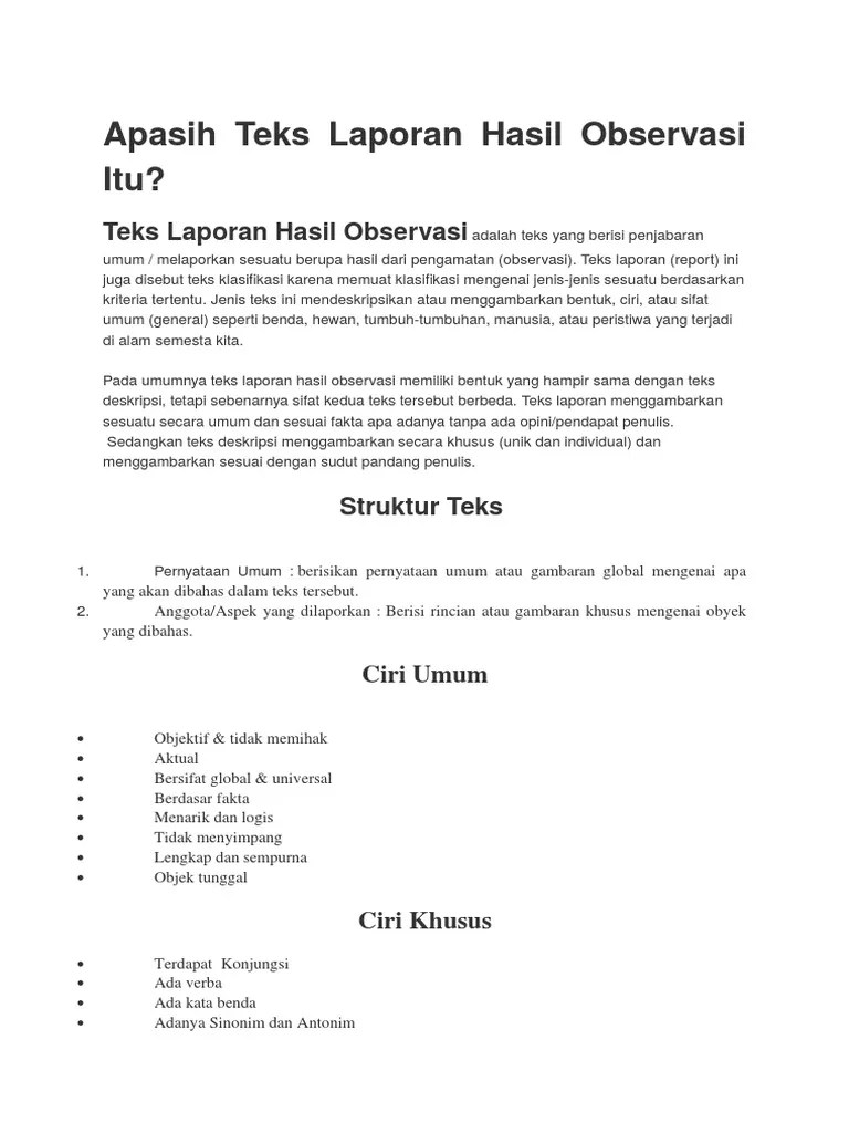 Teks Laporan Hasil Observasi | PDF
