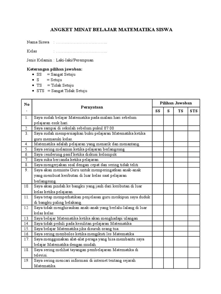 Contoh Angket Motivasi Belajar Siswa Sd Cara Mengajarku
