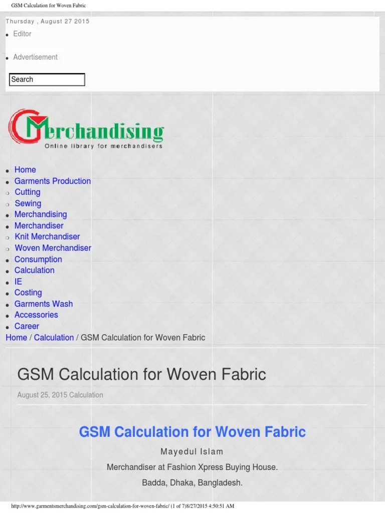 GSM Calculation For Woven Fabric Textiles Weaving