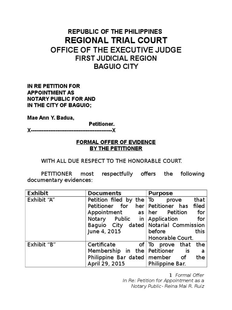 Formal Offer of Evidence FINAL Notary Public Virtue