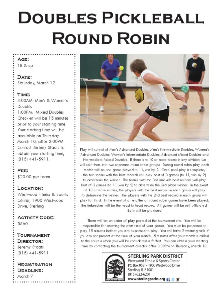 Doubles Pickleball Round Robin 031216 2 PDF Risk Disability