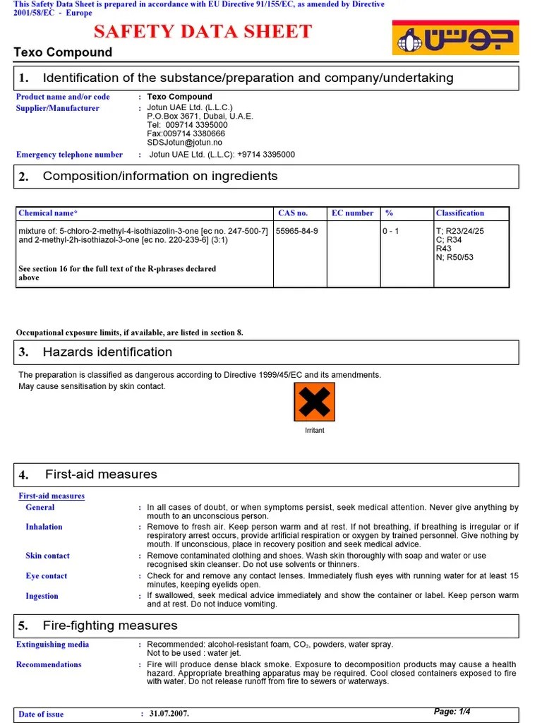 SDS Texo Compound English (Uk) Dubai Materials Chemistry