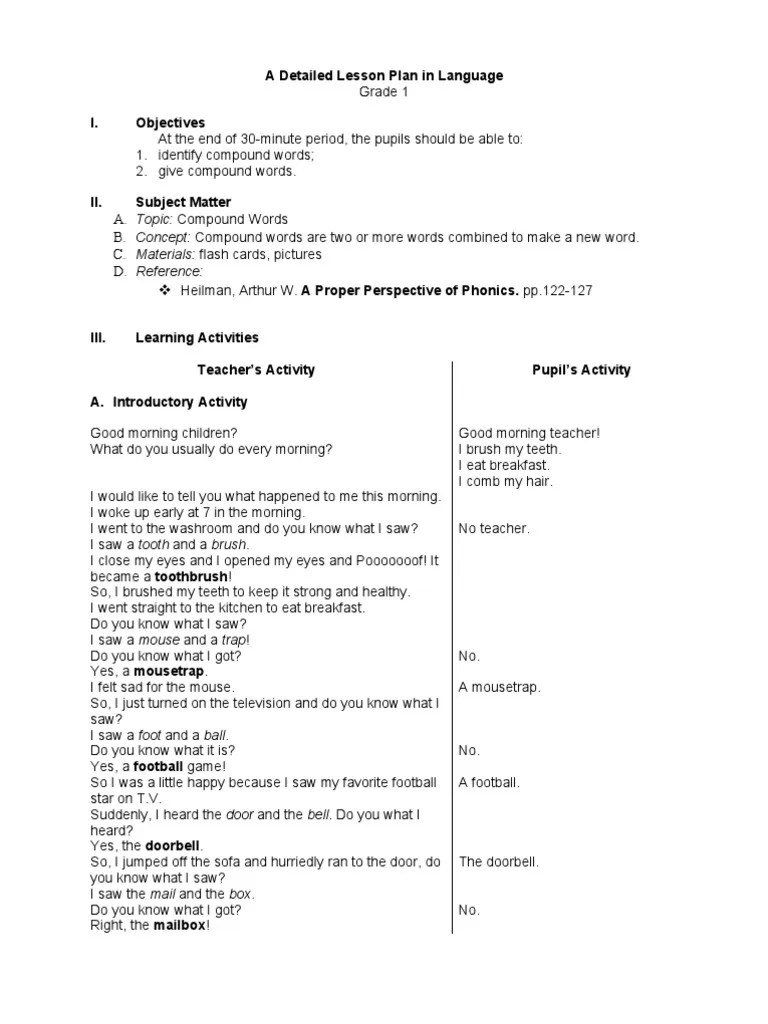 A Detailed Lesson Plan in Language 1 Lesson Plan