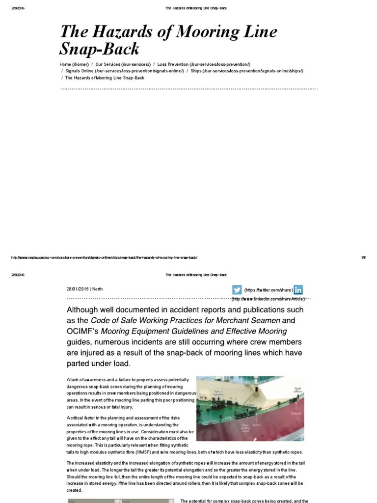 The Hazards of Mooring Line SnapBack Rope Hazards