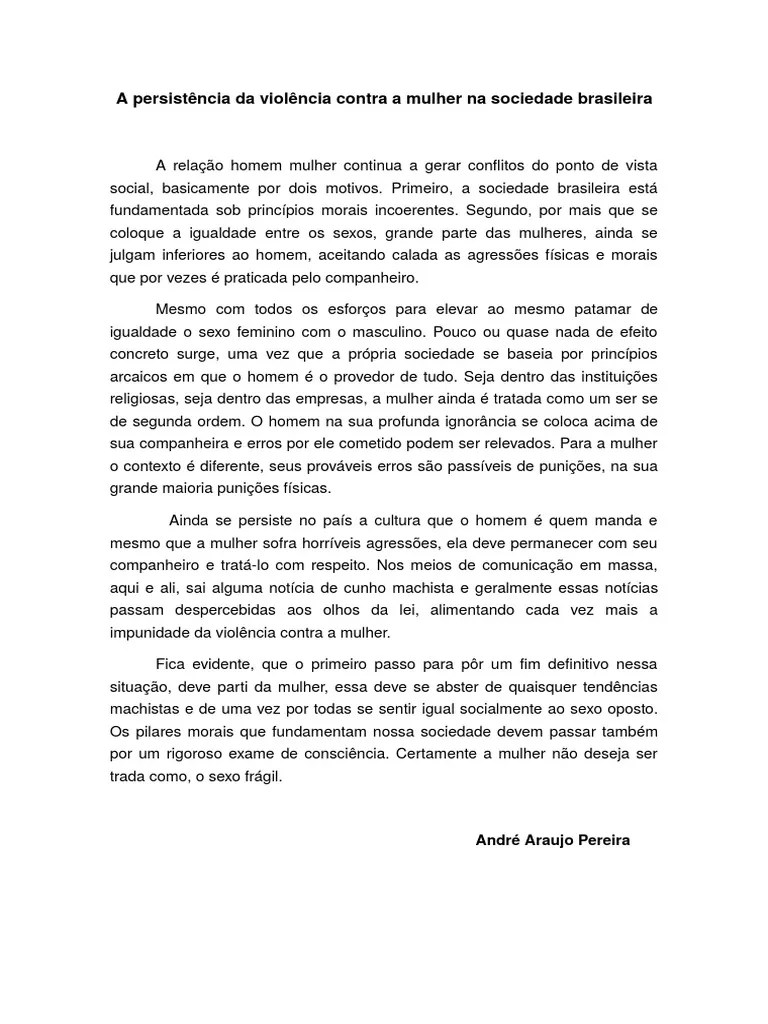 A Persistência Da Violência Contra a Mulher Na Sociedade Brasileira