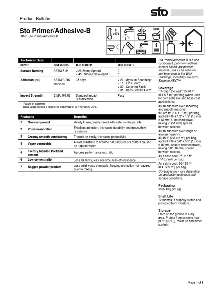 Sto Adhesive B PDF PDF Civil Engineering Building Engineering