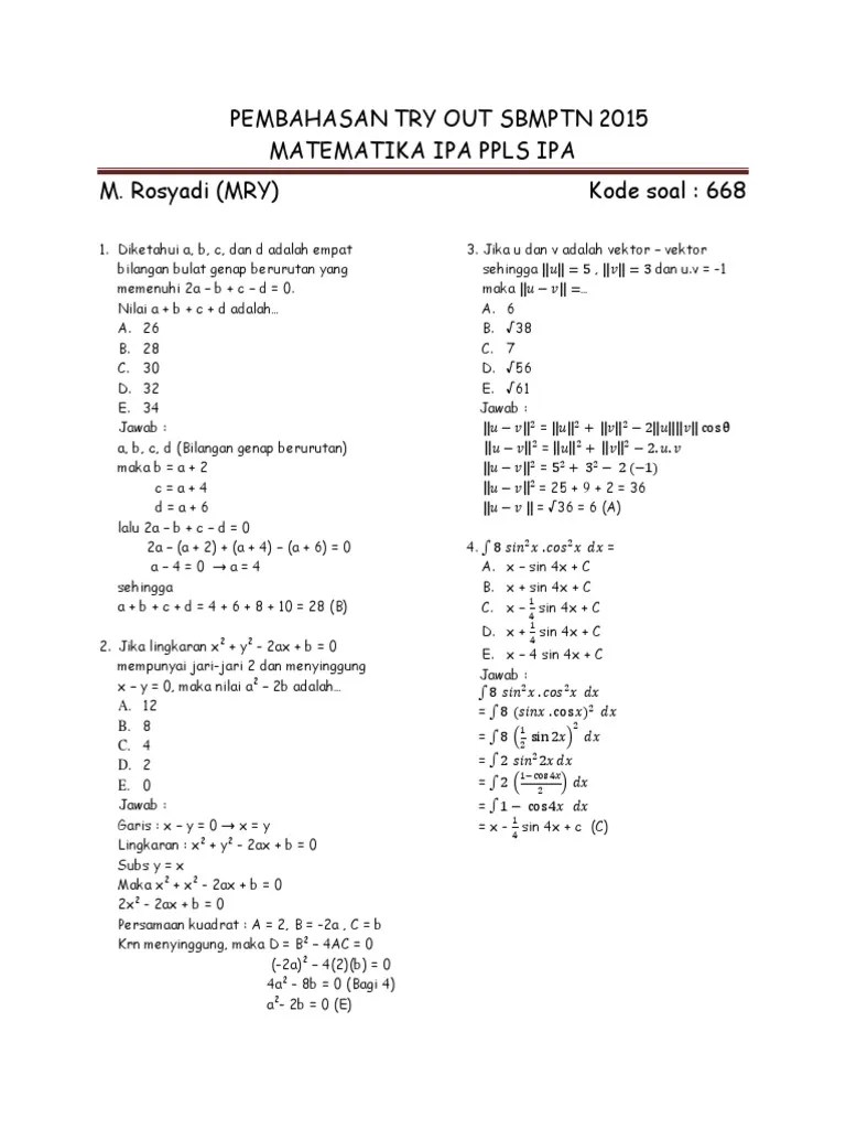 Soal Matematika Dasar Sbm Beserta Pembahasan - Revisi Id