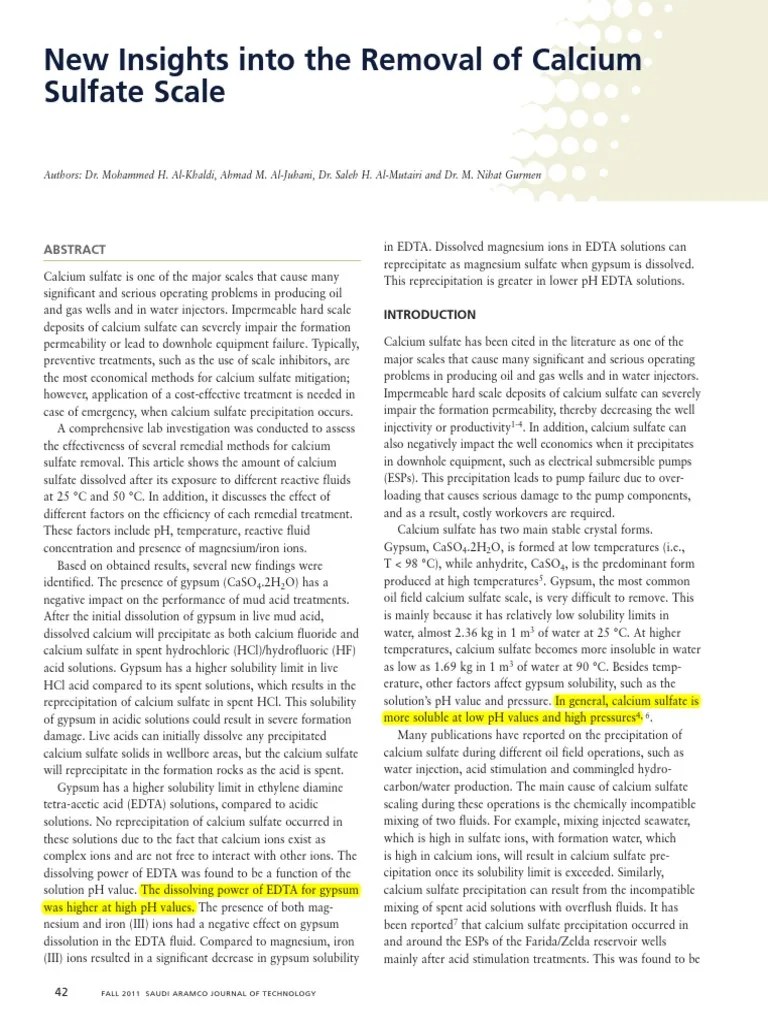 New Insights Into the Removal of Calcium Sulfate Solubility Ph