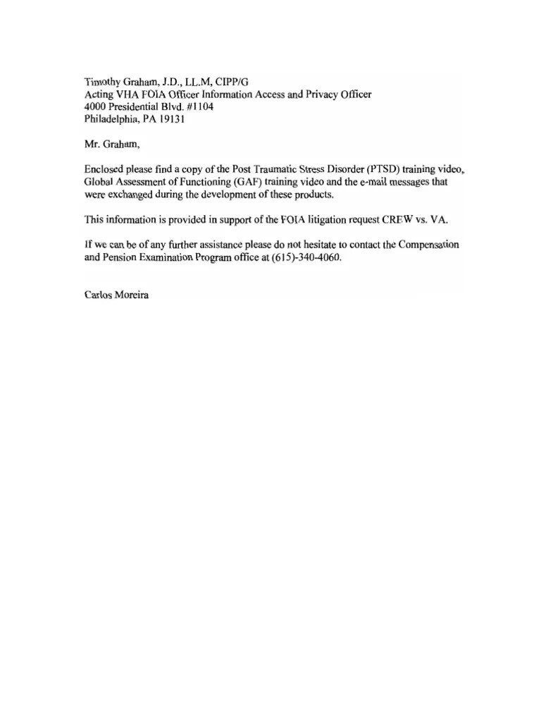CREW: Department of Veterans Affairs: Regarding PTSD Diagnosis: PTSD