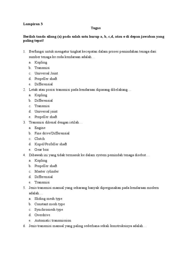 Contoh Soal Transmisi Otomatis Beserta Jawabanya Soal Rumit