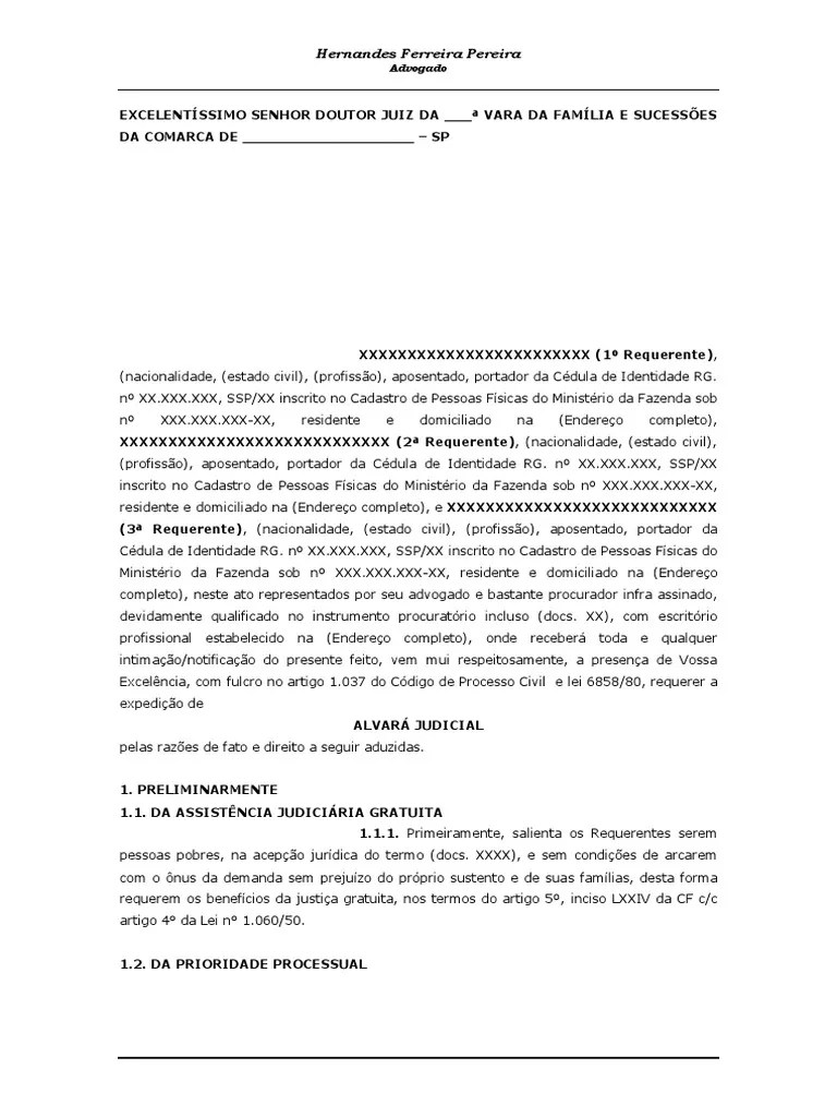 Modelo de Petição Inicial Alvará Judicial
