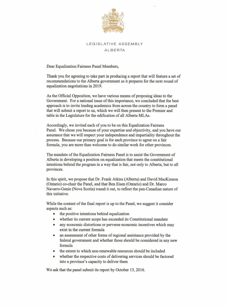 Equalization Mandate Letter PDF