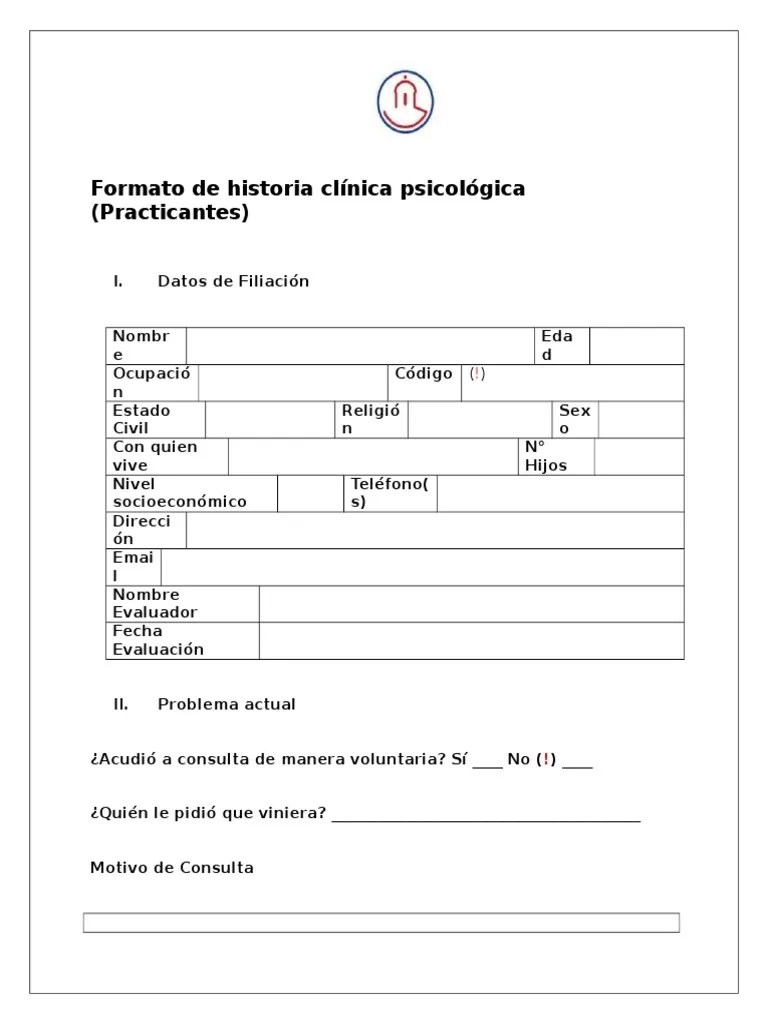 Formato de Historia Clínica Psicológica (Registro)