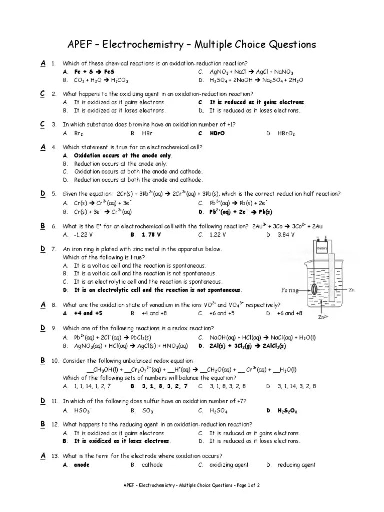 Question and Answer On Electrochemistry Redox Electrochemistry