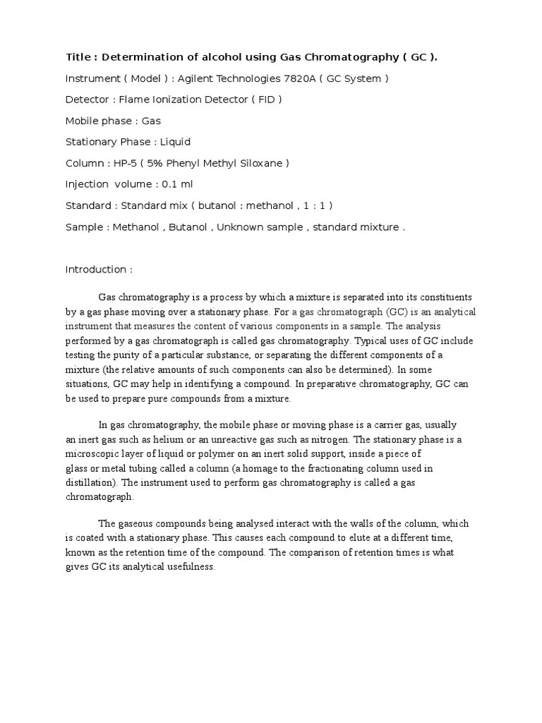 Lab Report Gas Chromatography (GC) PDF Gas Chromatography