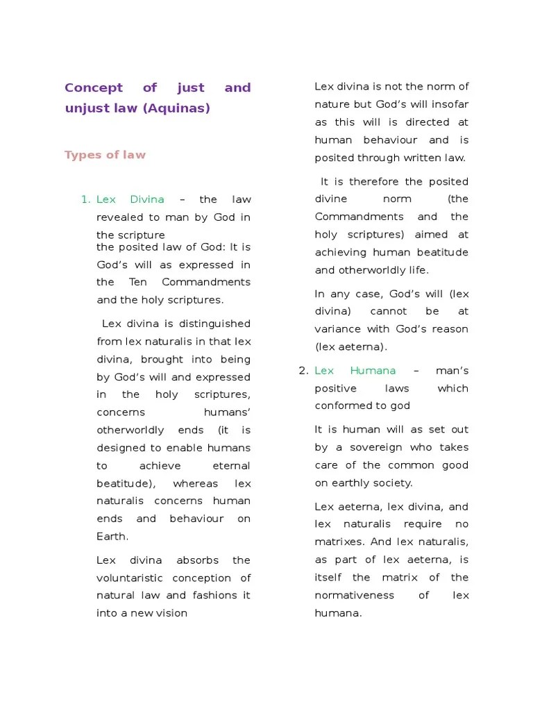 Concept of Just and Unjust Law Natural Law Jurisprudence