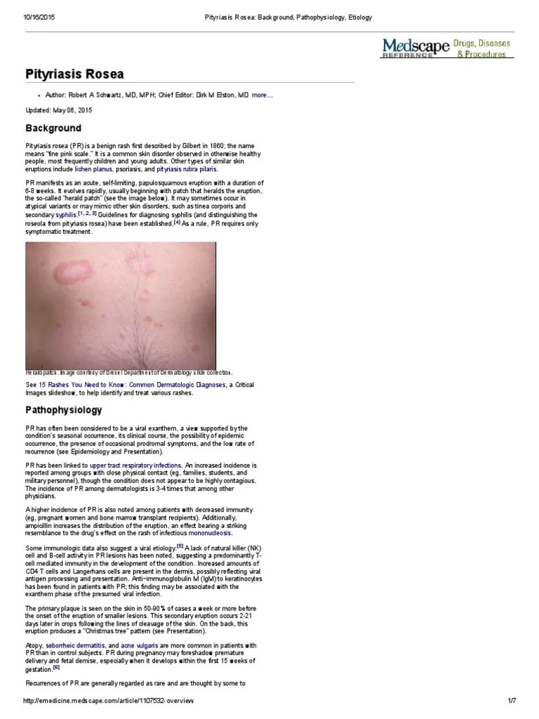 Pityriasis Rosea Background, Pathophysiology, Etiology Physician