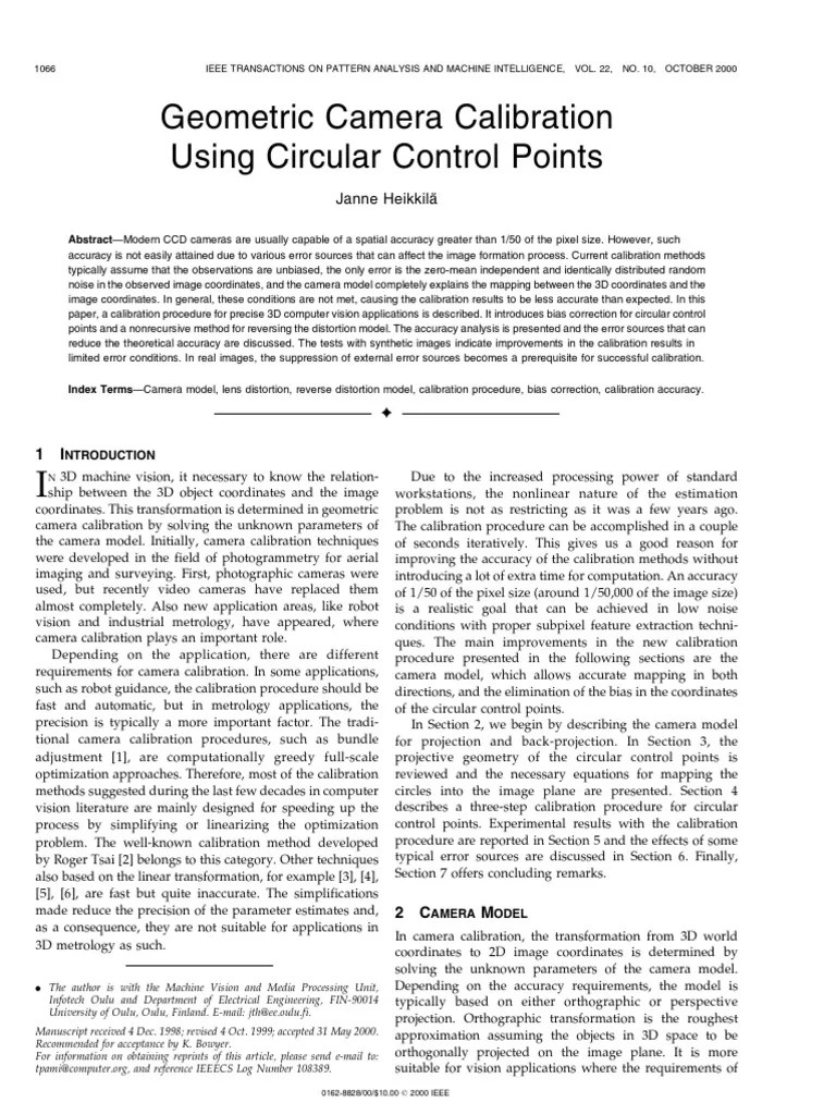 Geometric Camera Calibration PDF Errors And Residuals Accuracy