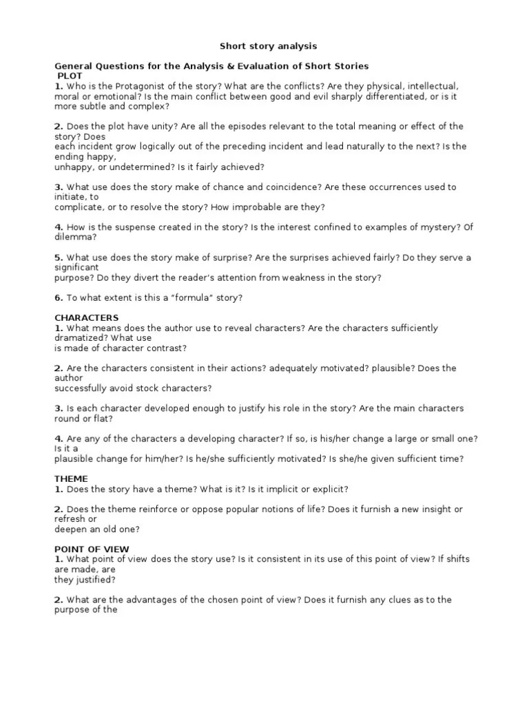 Short Story Analysis PDF