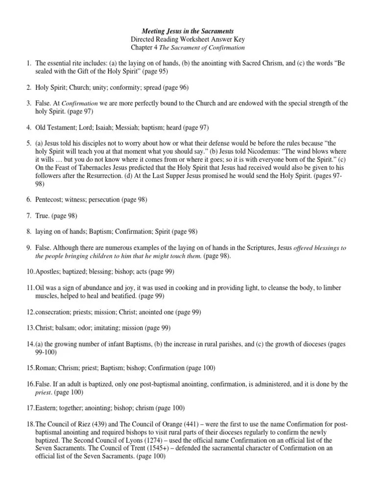 Sacraments - Chapter 4 Direct Reading Worksheet Answers | PDF