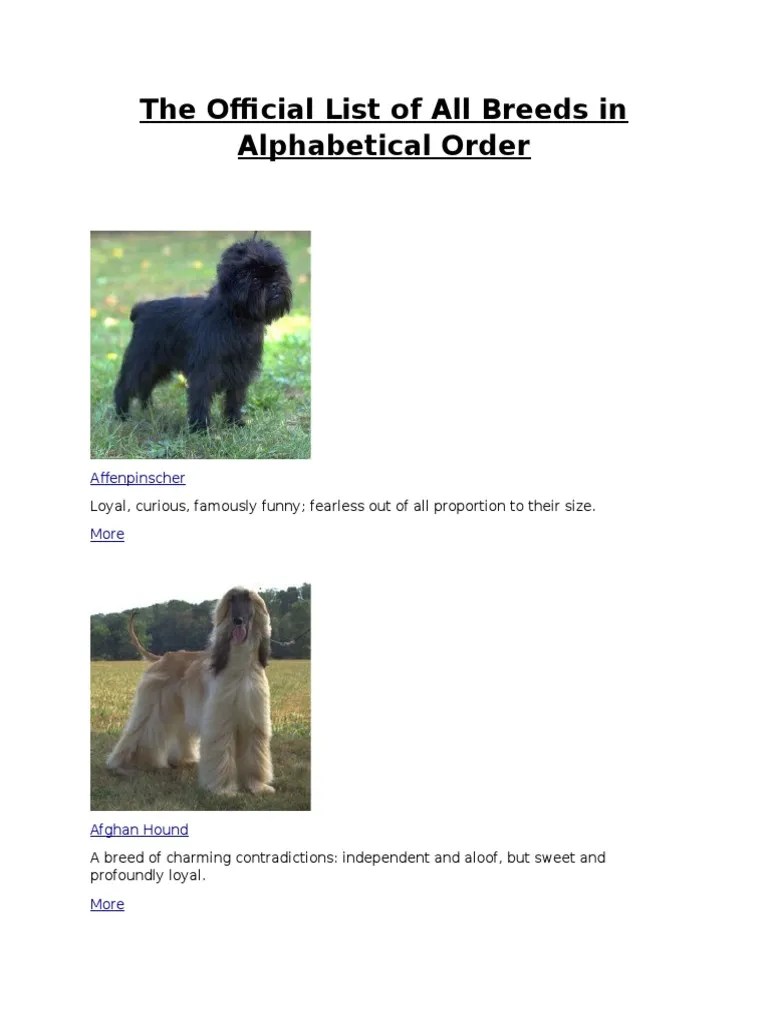 The Official List of All Breeds in Alphabetical Order