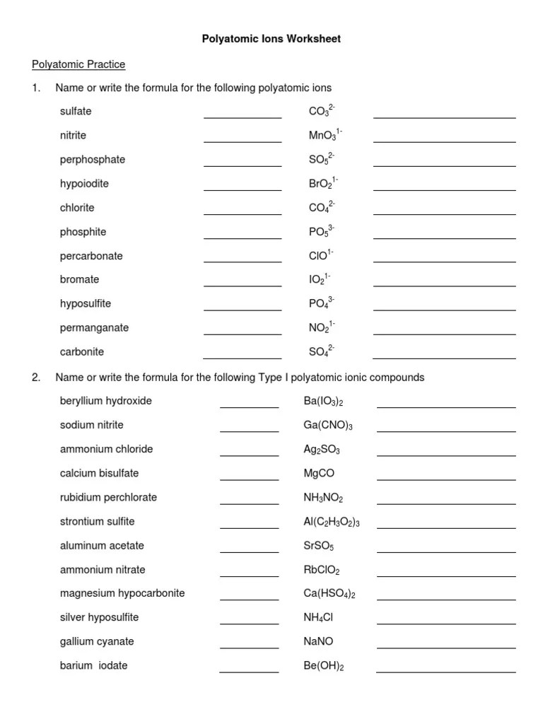 Naming Polyatomic Ions Worksheet JAMESBAPP