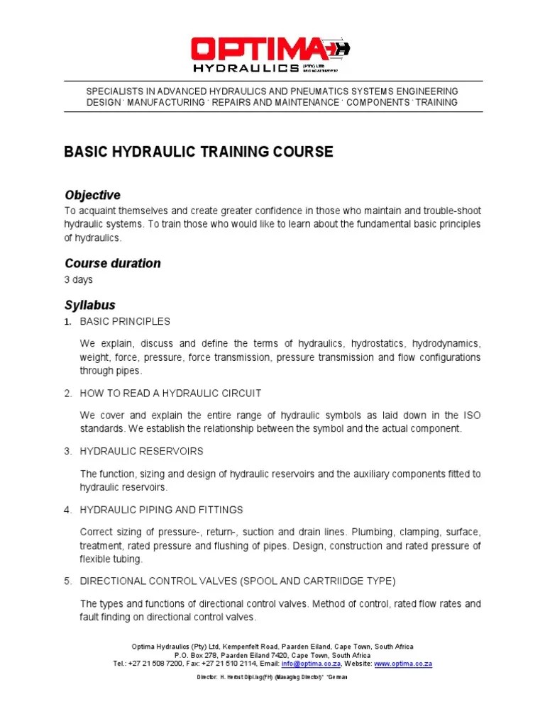 Basic Hydraulic Training Course Objective PDF Valve Plumbing