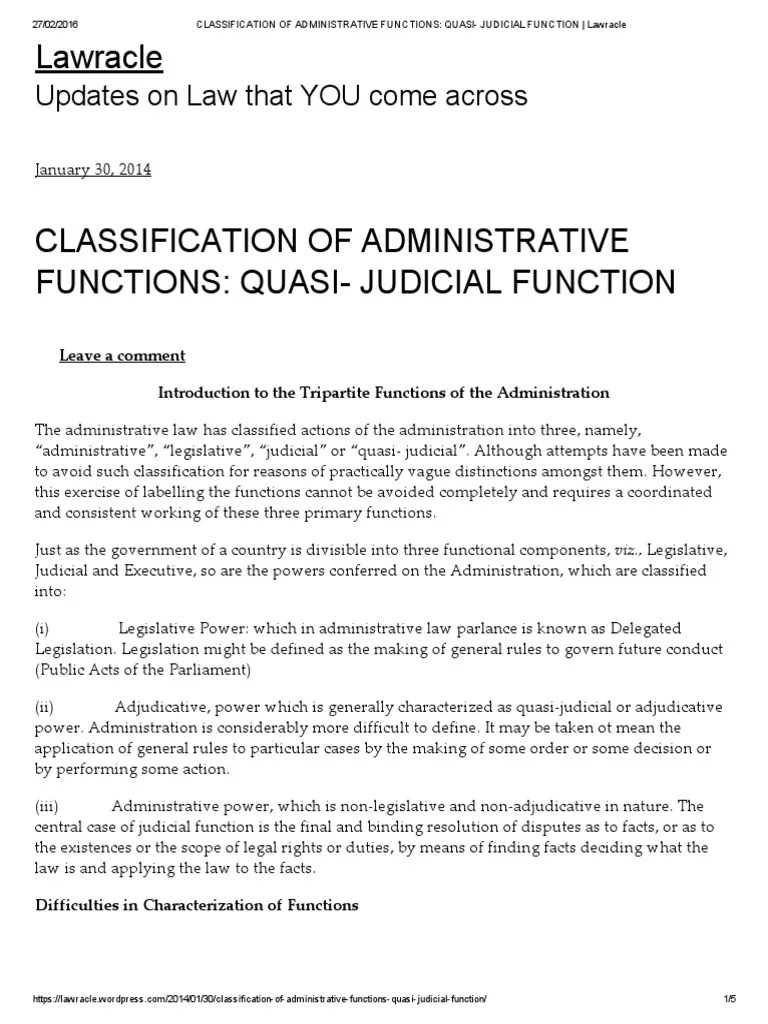 CLASSIFICATION OF ADMINISTRATIVE FUNCTIONS QUASI